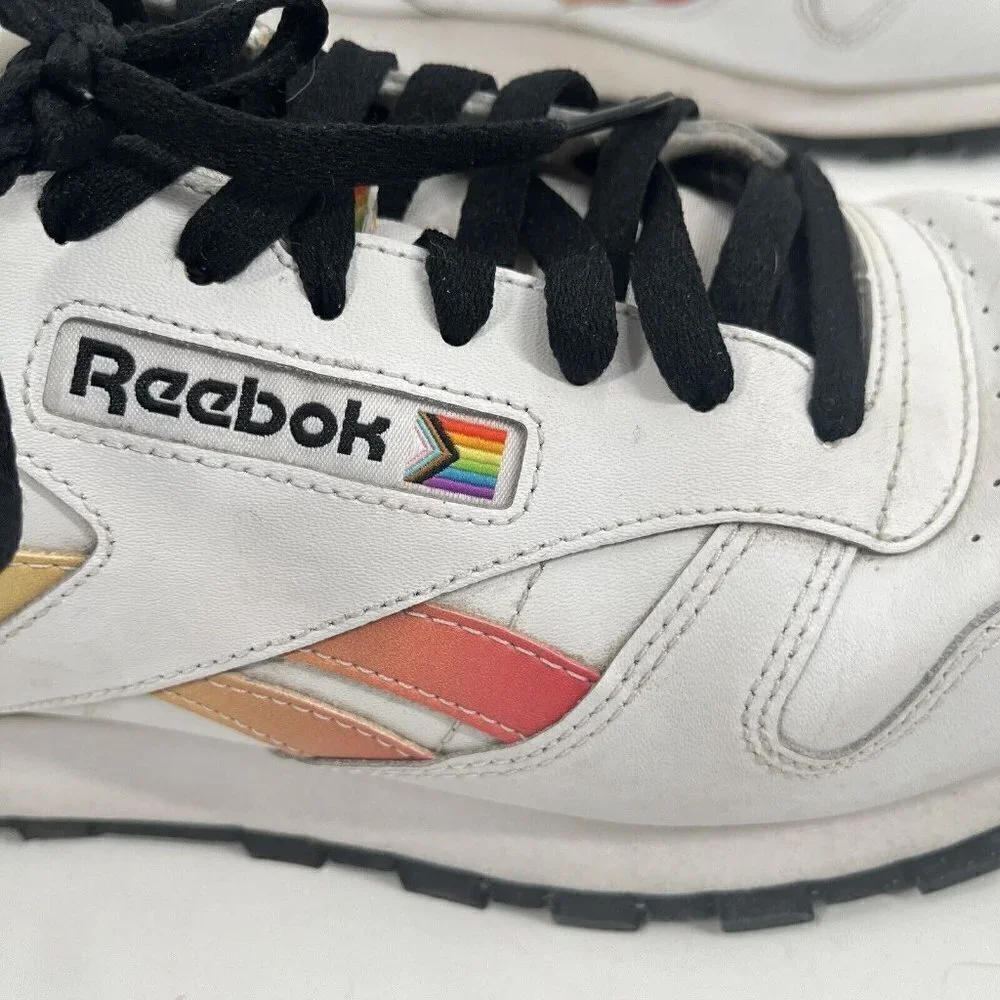 Reebok Classic White Leather Sneakers Rainbow Pride Sz Mens 9.5